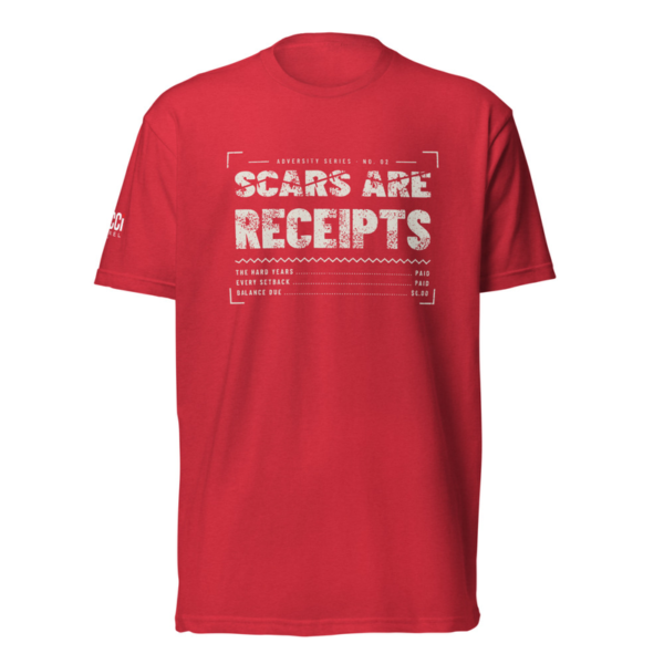 Scars Are Receipts Tee in Red, front graphic tee by Stucci Apparel