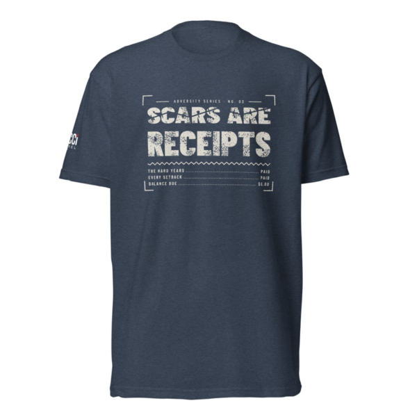 Scars Are Receipts Tee in Midnight Navy, front graphic tee by Stucci Apparel