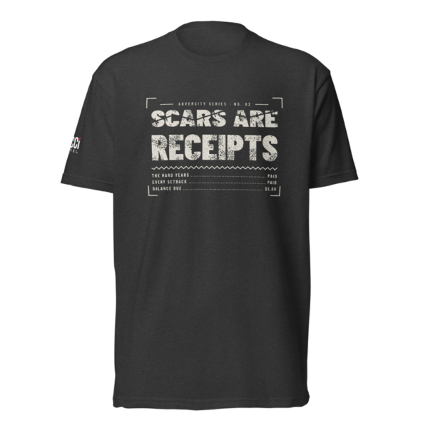 Scars Are Receipts Tee in Charcoal, front graphic tee by Stucci Apparel