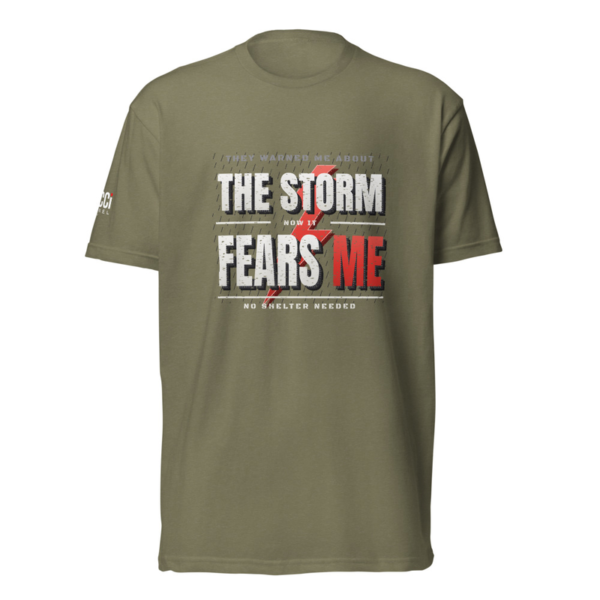 The Storm Fears Me Tee in Military Green, front graphic tee by Stucci Apparel