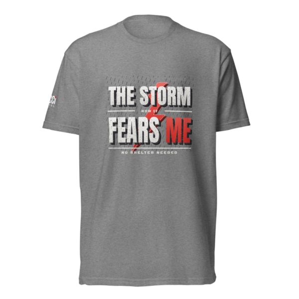 The Storm Fears Me Tee in Dark Heather Gray, front graphic tee by Stucci Apparel