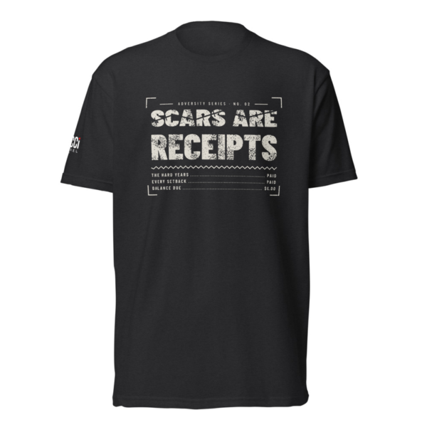 Scars Are Receipts Tee in Black, front graphic tee by Stucci Apparel