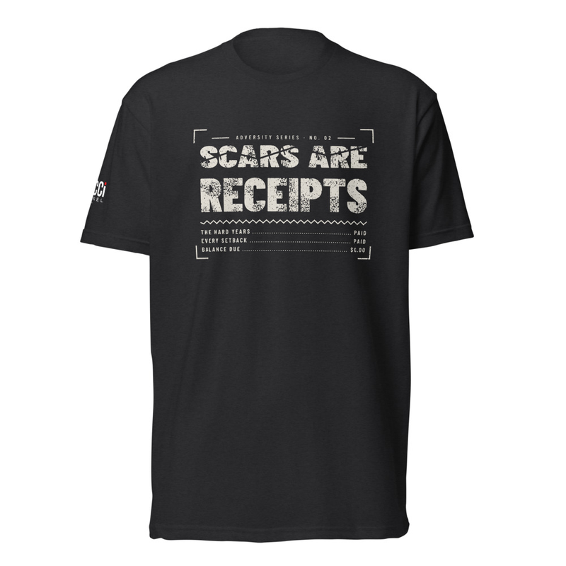 Scars Are Receipts Tee in Black, front graphic tee by Stucci Apparel