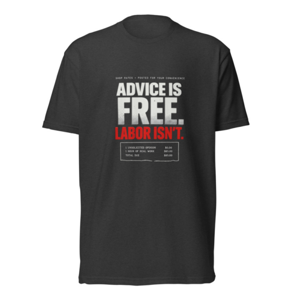 Advice Is Free Tee in Charcoal, front graphic tee by Stucci Apparel