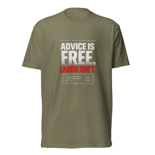 Advice Is Free Tee in Military Green, front graphic tee by Stucci Apparel