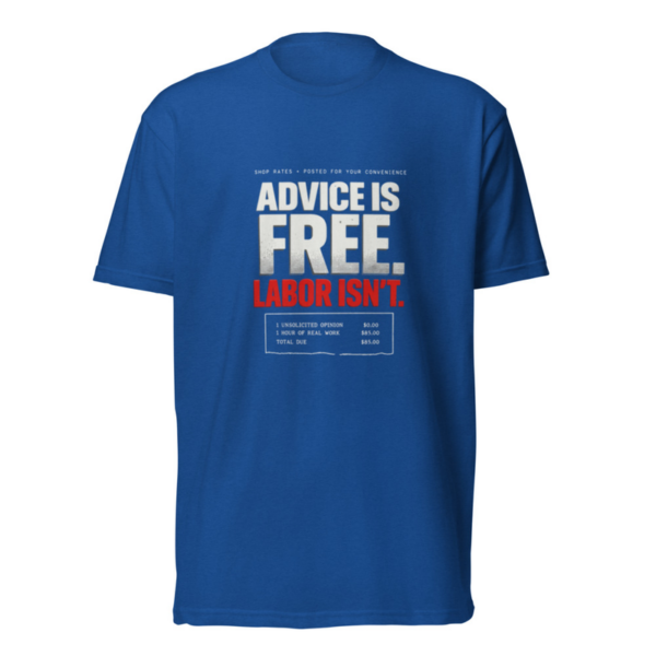 Advice Is Free Tee in Royal, front graphic tee by Stucci Apparel