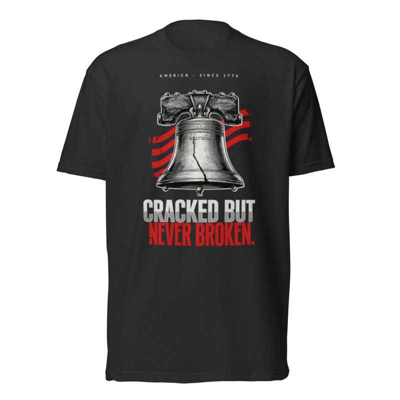Cracked But Never Broken Tee in Black, front graphic tee by Stucci Apparel