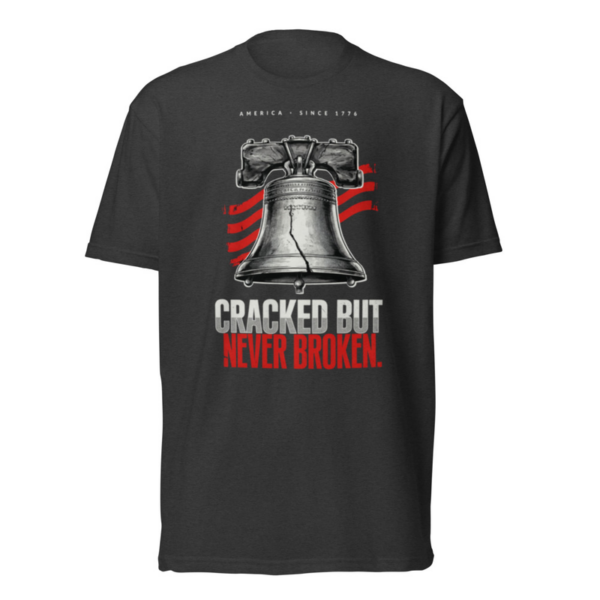 Cracked But Never Broken Tee in Charcoal, front graphic tee by Stucci Apparel