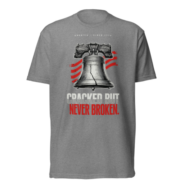 Cracked But Never Broken Tee in Dark Heather Gray, front graphic tee by Stucci Apparel