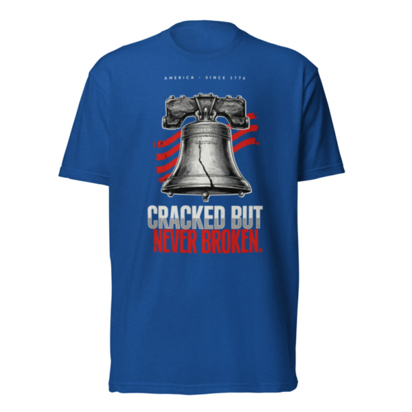 Cracked But Never Broken Tee in Royal, front graphic tee by Stucci Apparel