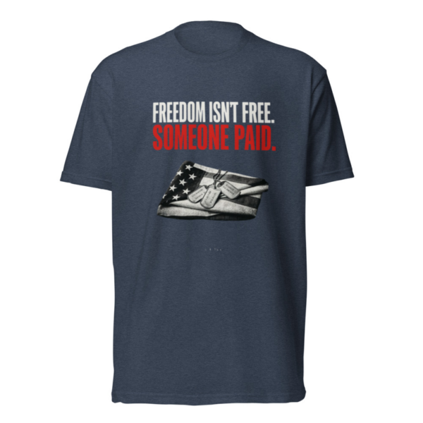 Freedom Isn't Free. Someone Paid. Tee in Midnight Navy, front graphic tee by Stucci Apparel