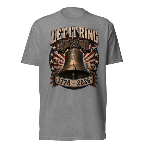 Let It Ring Tee in Dark Heather Gray, front graphic tee by Stucci Apparel