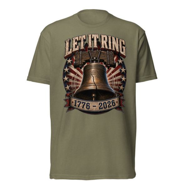 Let It Ring Tee in Military Green, front graphic tee by Stucci Apparel