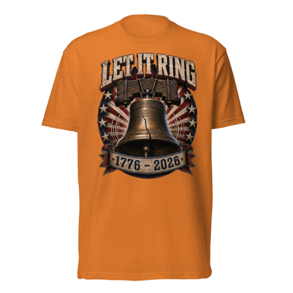 Let It Ring Tee in Orange, front graphic tee by Stucci Apparel
