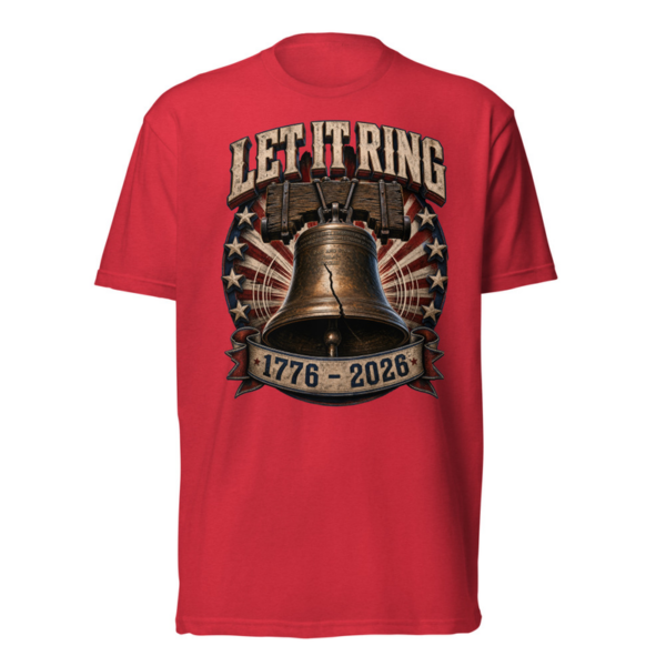 Let It Ring Tee in Red, front graphic tee by Stucci Apparel