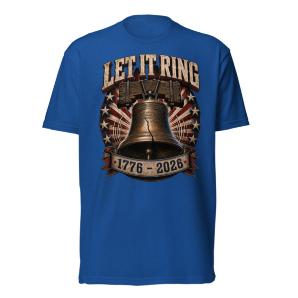 Let It Ring Tee in Royal, front graphic tee by Stucci Apparel