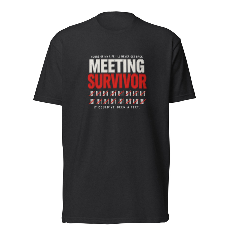 Meeting Survivor Tee in Black, front graphic tee by Stucci Apparel