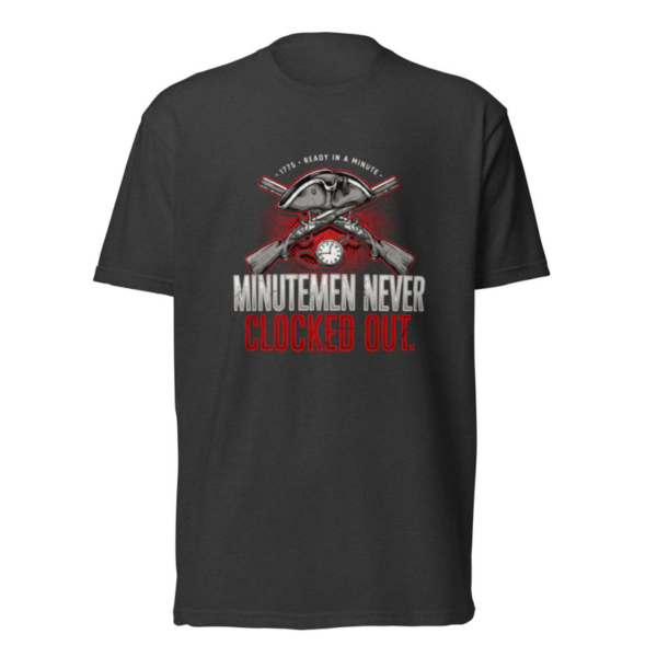 Minutemen Never Clocked Out Tee in Charcoal, front graphic tee by Stucci Apparel