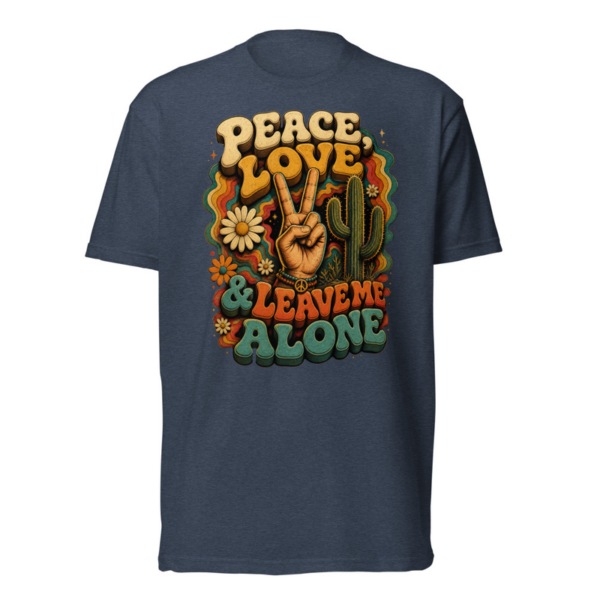 Peace Love and Leave Me Alone Tee in Midnight Navy, front graphic tee by Stucci Apparel