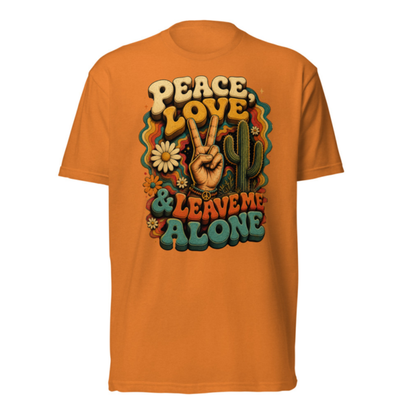 Peace Love and Leave Me Alone Tee in Orange, front graphic tee by Stucci Apparel