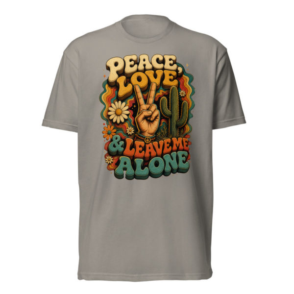 Peace Love and Leave Me Alone Tee in Stone Grey, front graphic tee by Stucci Apparel
