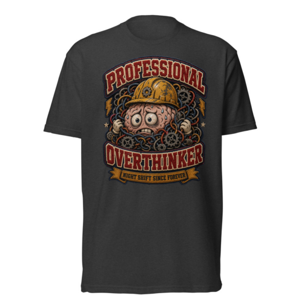 Professional Overthinker Tee in Charcoal, front graphic tee by Stucci Apparel