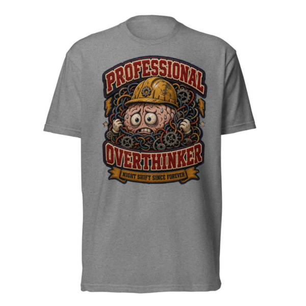 Professional Overthinker Tee in Dark Heather Gray, front graphic tee by Stucci Apparel