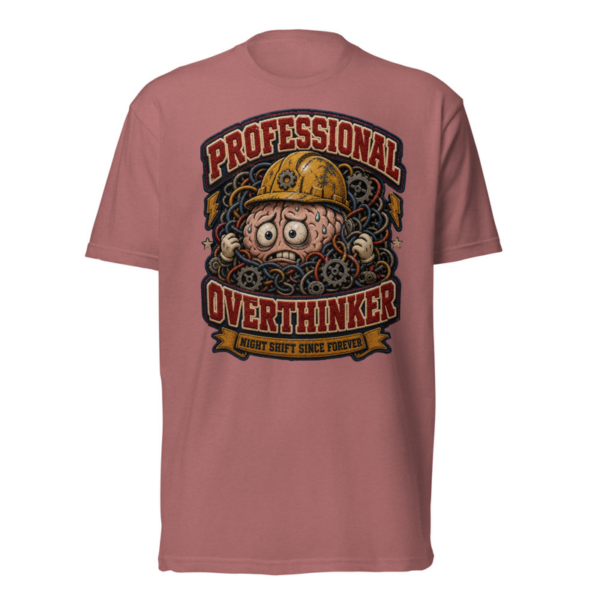 Professional Overthinker Tee in Heather Mauve, front graphic tee by Stucci Apparel