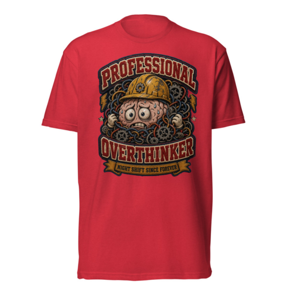 Professional Overthinker Tee in Red, front graphic tee by Stucci Apparel
