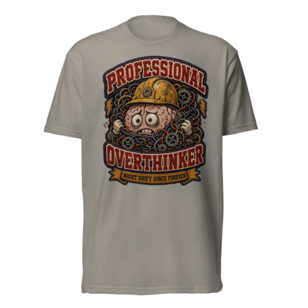 Professional Overthinker Tee in Stone Grey, front graphic tee by Stucci Apparel