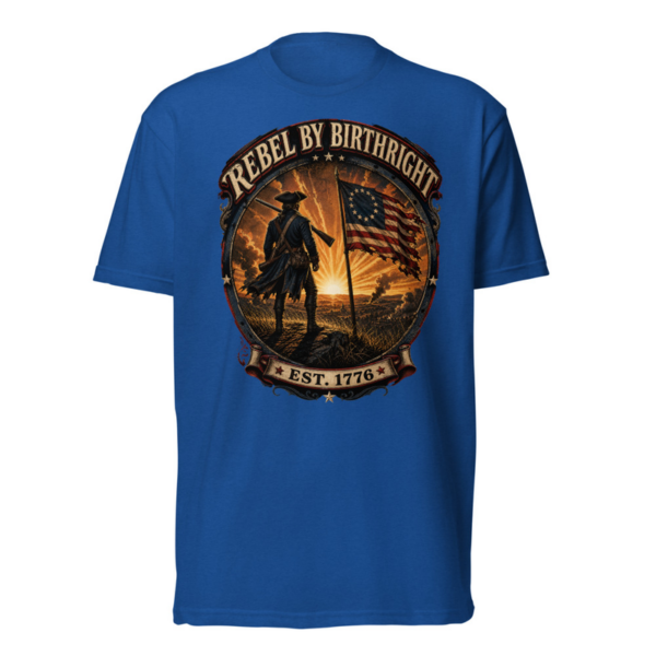 Rebel By Birthright Tee in Royal, front graphic tee by Stucci Apparel
