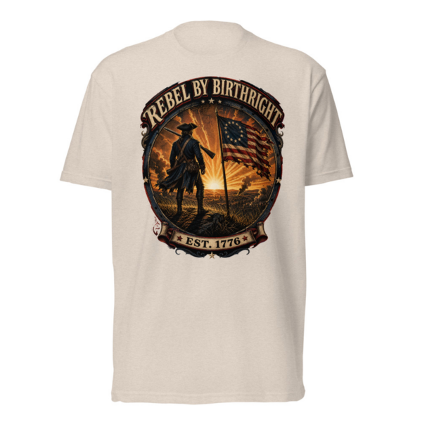 Rebel By Birthright Tee in Sand, front graphic tee by Stucci Apparel
