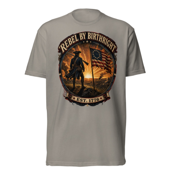 Rebel By Birthright Tee in Stone Grey, front graphic tee by Stucci Apparel
