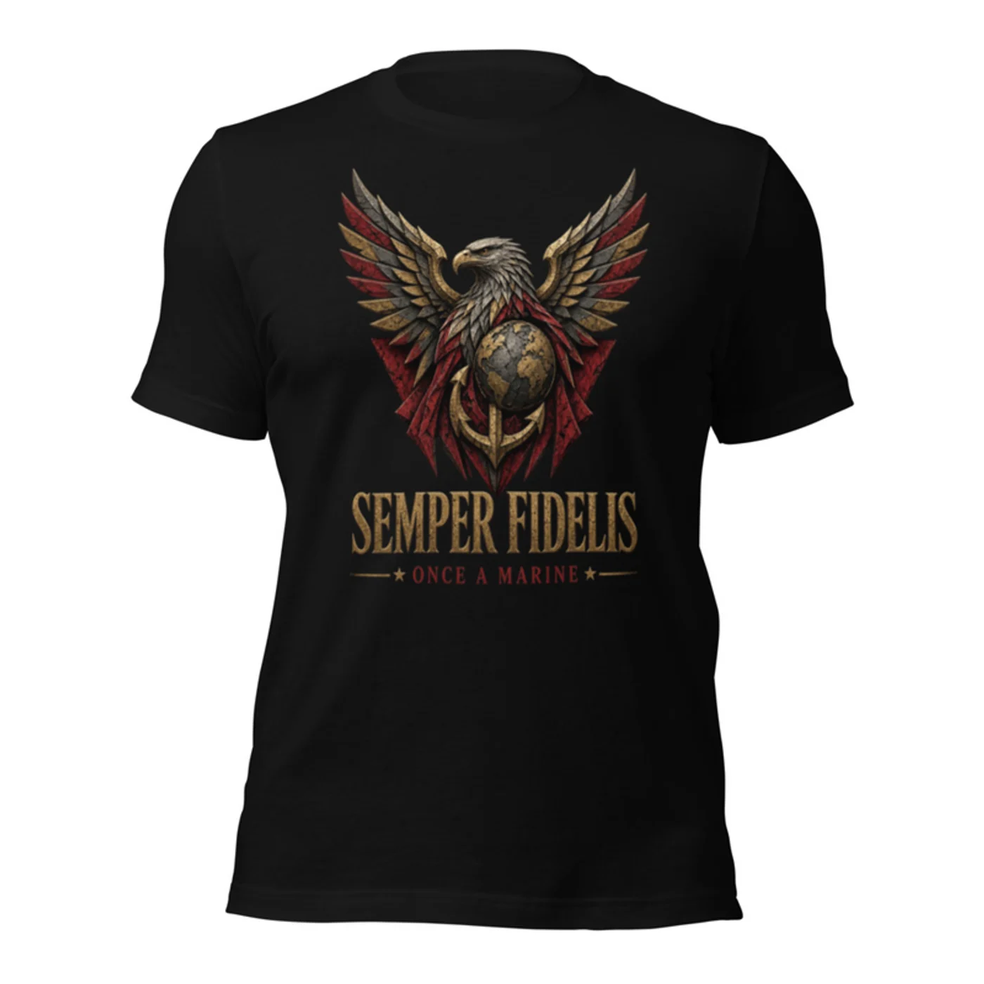 Semper Fidelis Marine Corps shirt with an eagle clutching the Eagle, Globe and Anchor