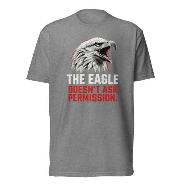 The Eagle Doesn't Ask Permission Tee in Dark Heather Gray, front graphic tee by Stucci Apparel