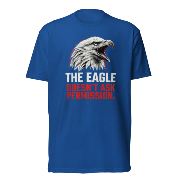 The Eagle Doesn't Ask Permission Tee in Royal, front graphic tee by Stucci Apparel