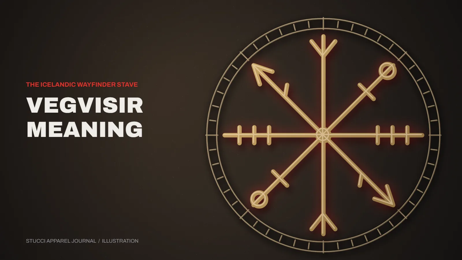 Vegvisir meaning: illustration of the eight-armed Icelandic wayfinder stave on dark stone