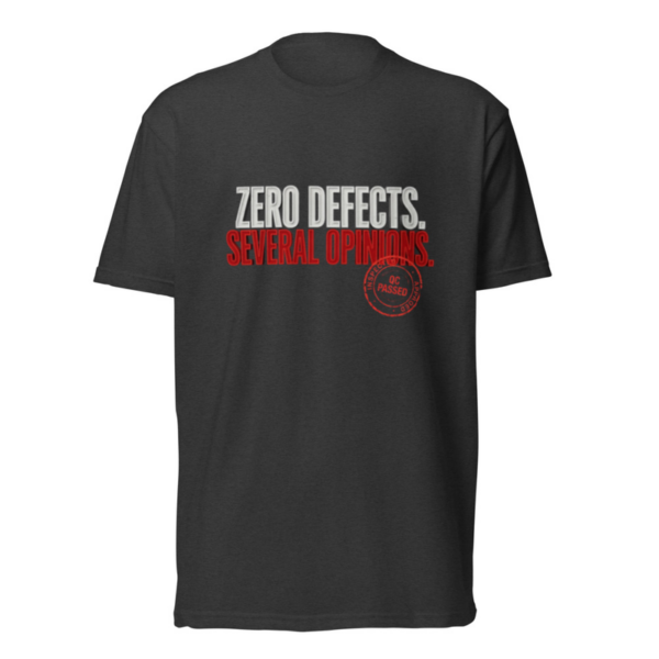 Zero Defects Tee in Charcoal, front graphic tee by Stucci Apparel