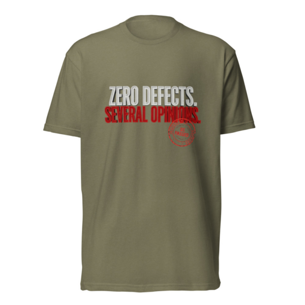 Zero Defects Tee in Military Green, front graphic tee by Stucci Apparel
